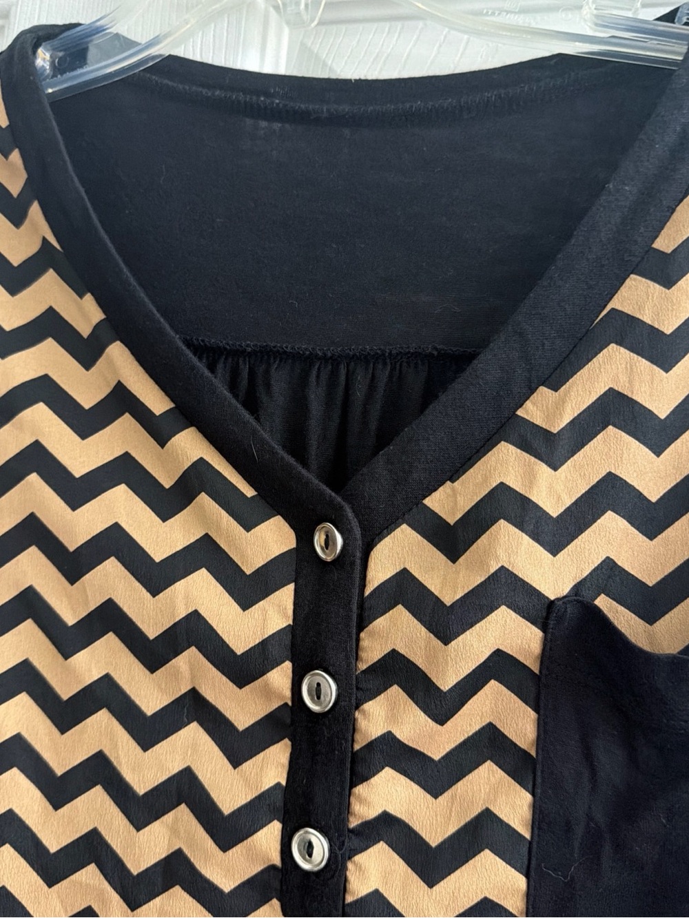 Black & Tan Chevron Button-Front Top